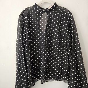 Keepsake the Label Sheer Polka Dot Blouse with Bell Sleeves